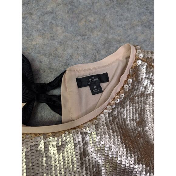 NWT J Crew Rose Gold Sequin Tie Back Top Sz 8 Holiday Party Preppy Elbow Sleeve - Picture 5 of 8